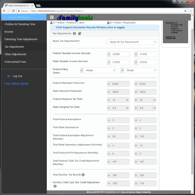 EFamilyTools Kansas Child Support Calculator And Legal Forms